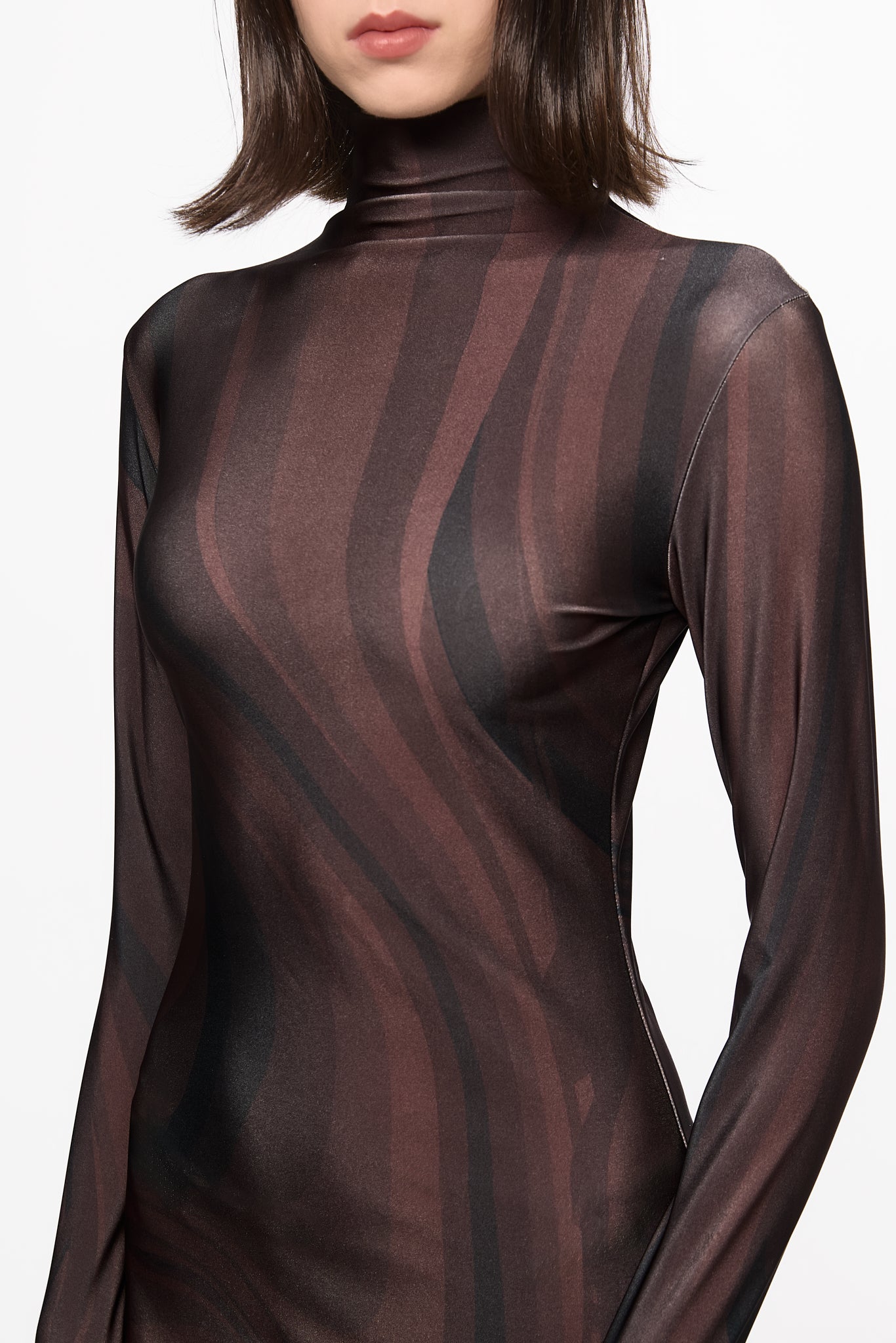 ATU Body Couture Roll-Neck Chocolate Print robe marron maxi