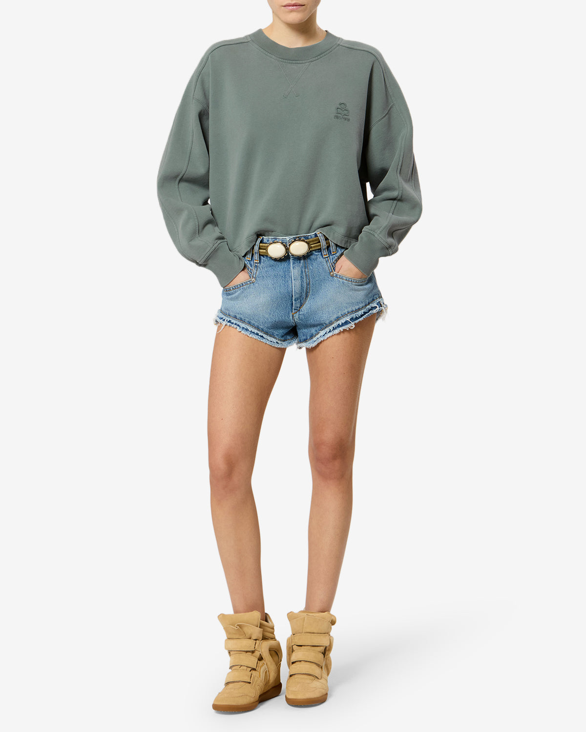 Isabel Marant Sunny sweat sauge molleton coton brodé