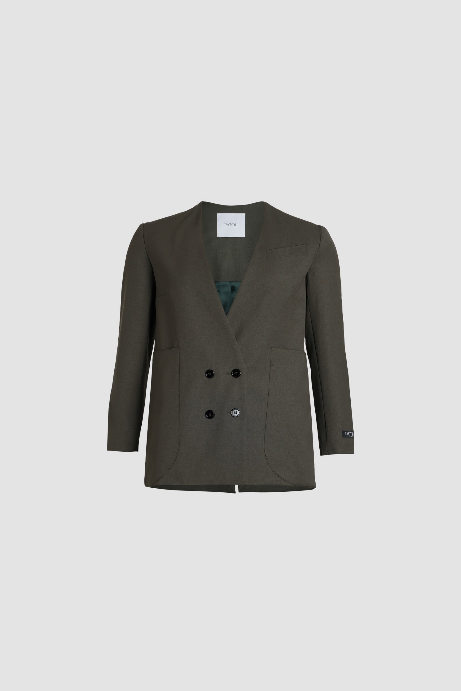 Patou JA002 veste kaki laine sans col croisée