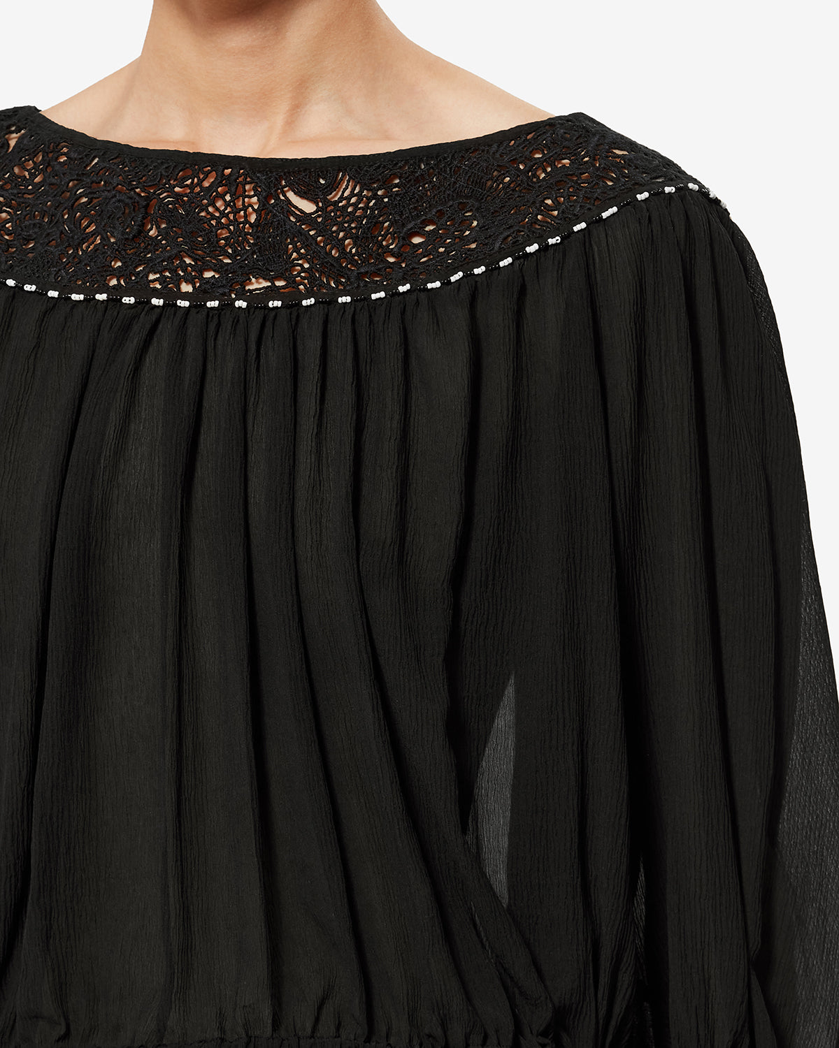 Isabel Marant Nelida top soie noir guipure perles