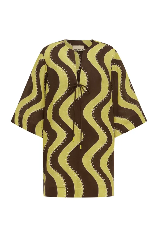 Alemaïs Frankie Mini robe jaune en lin col V