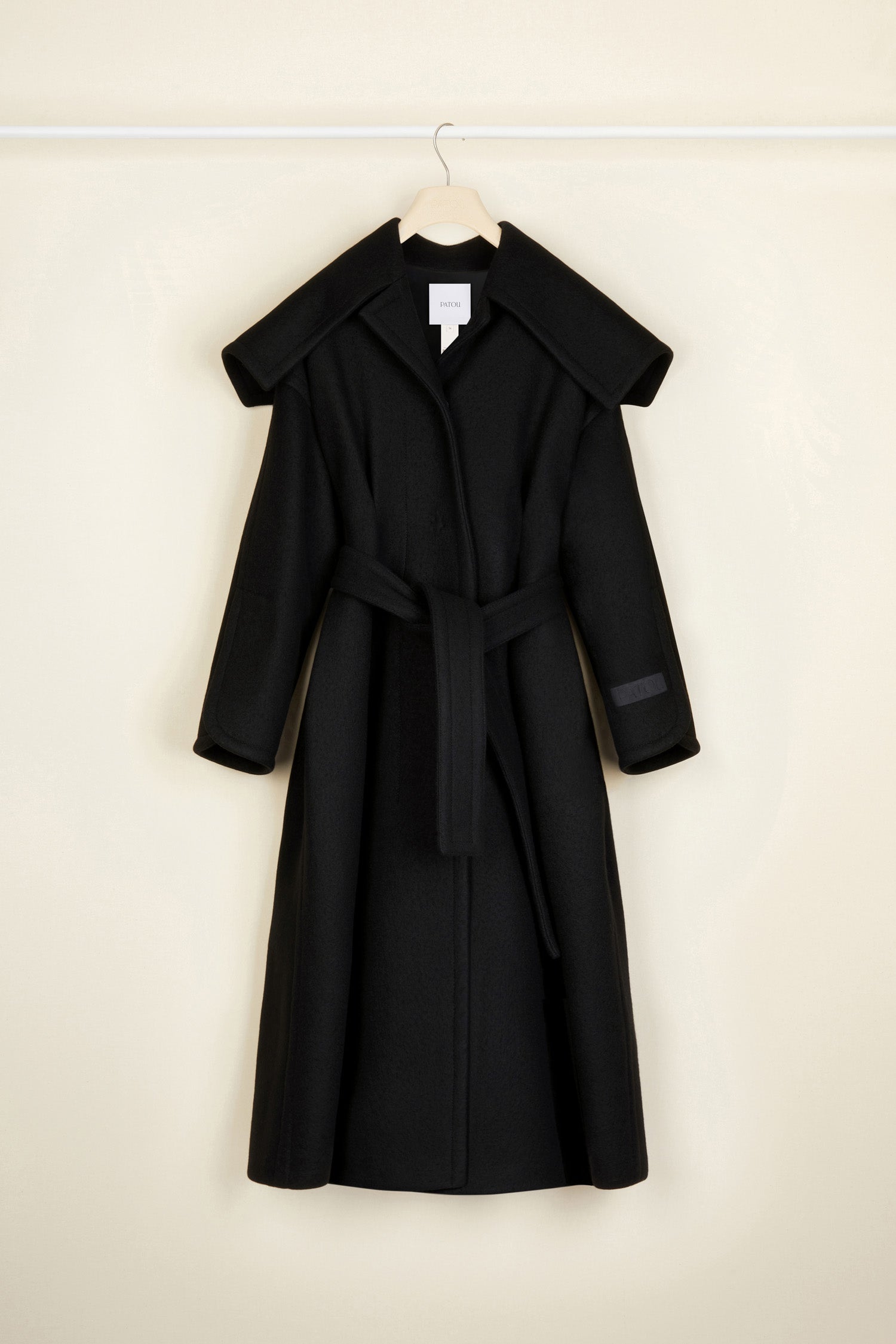 Patou CO007 manteau laine cachemire noir ceinturé