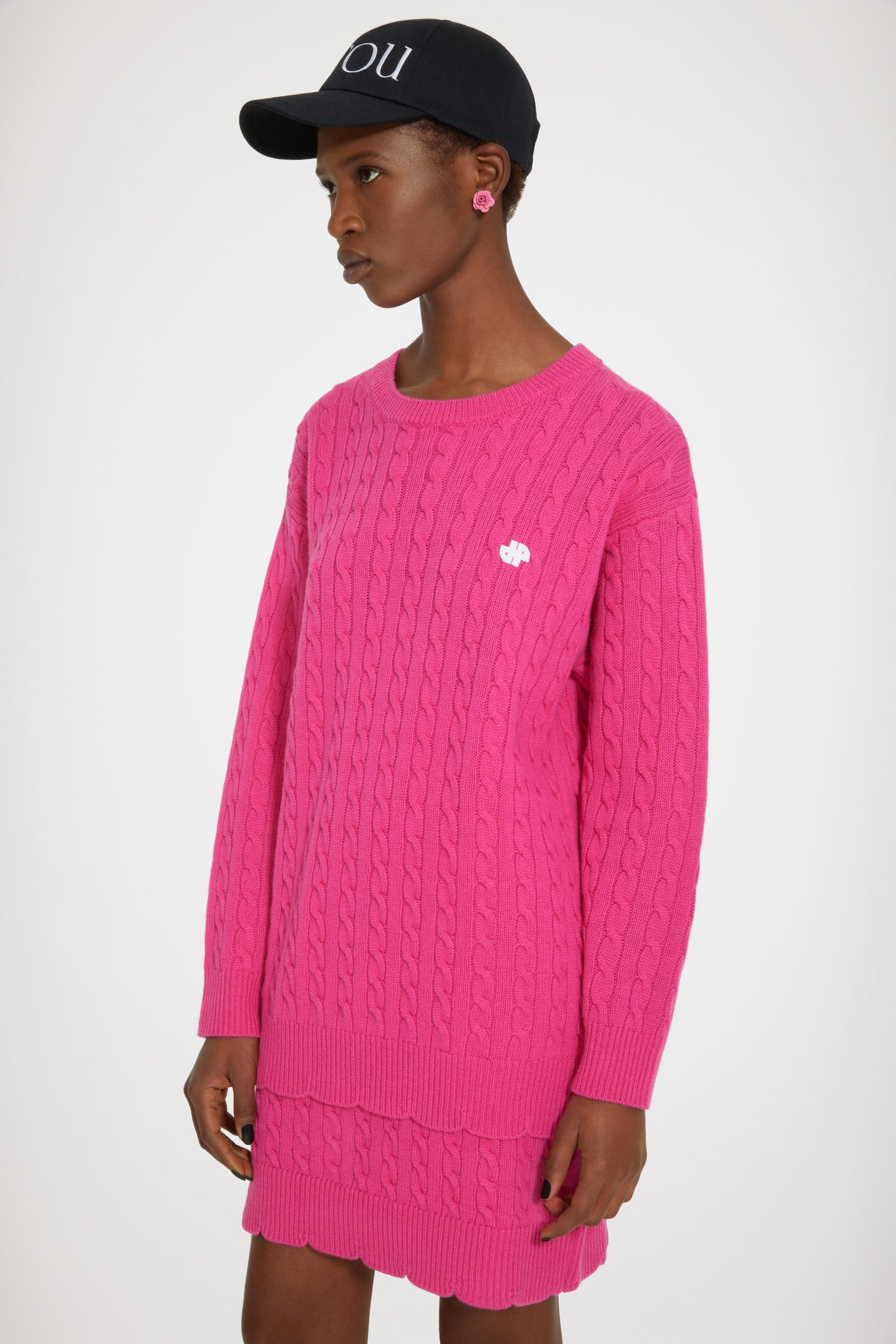 Patou H22KN1088056474F pull laine mérinos fuchsia torsadé