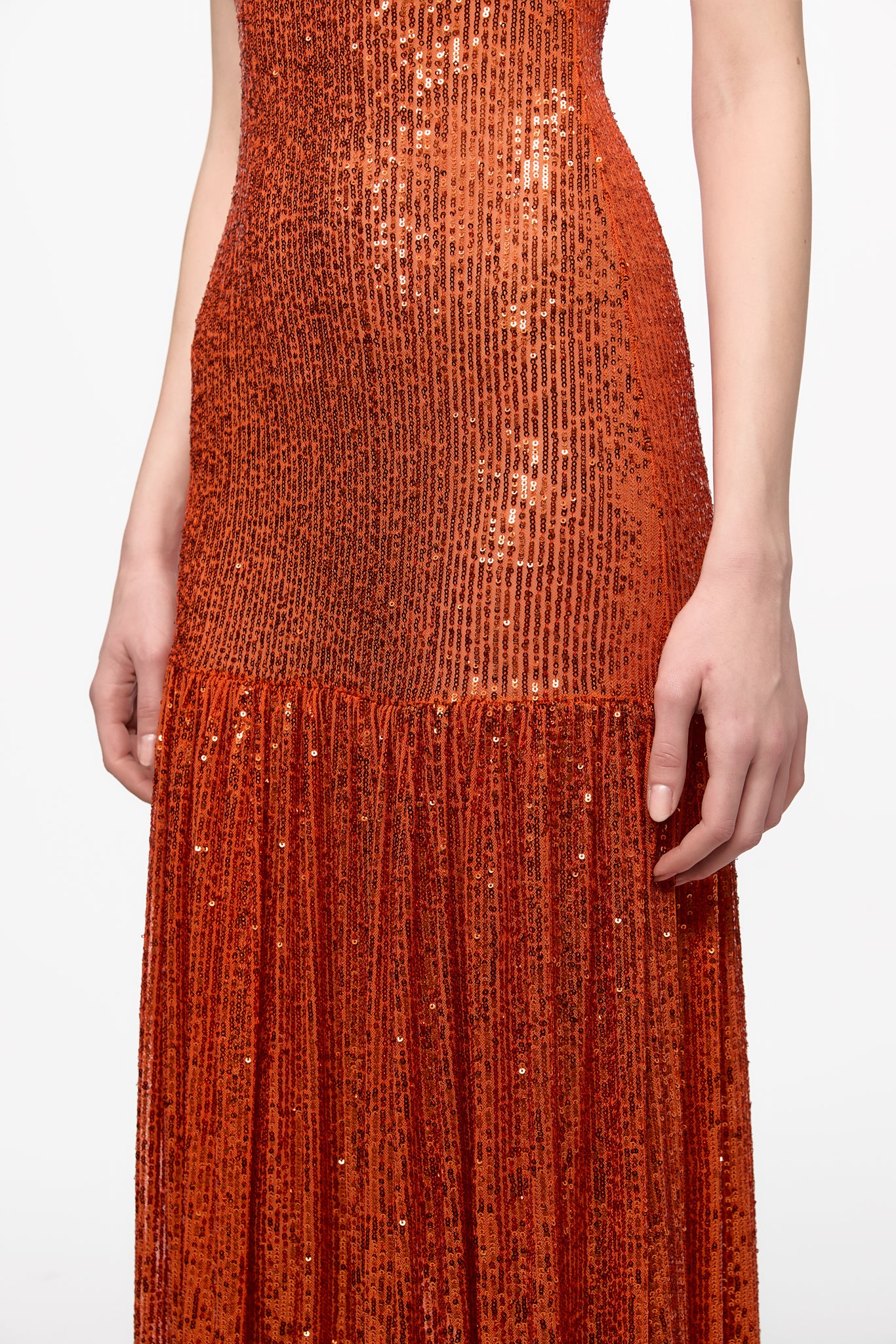 ATU Body Couture Sequins and Feathers robe maxi orange plumes taille S