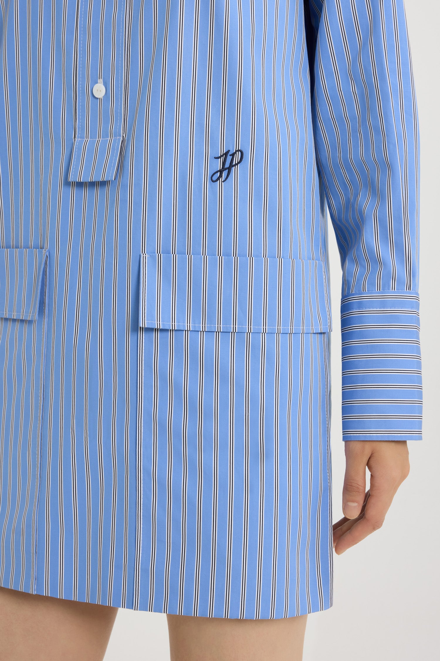 Patou DR164 robe chemise mini Heritage Blue Stripes coton bio