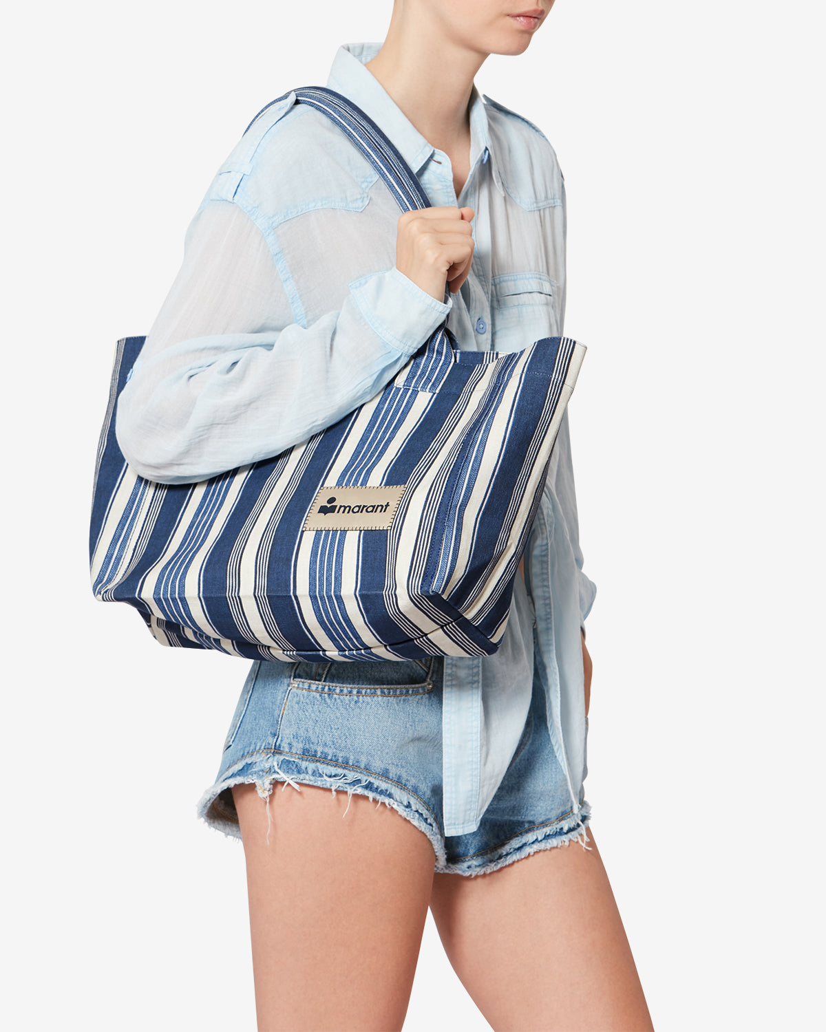 Isabel Marant Yenky Zipped Sac Cabas Bleu Rayé 34 cm