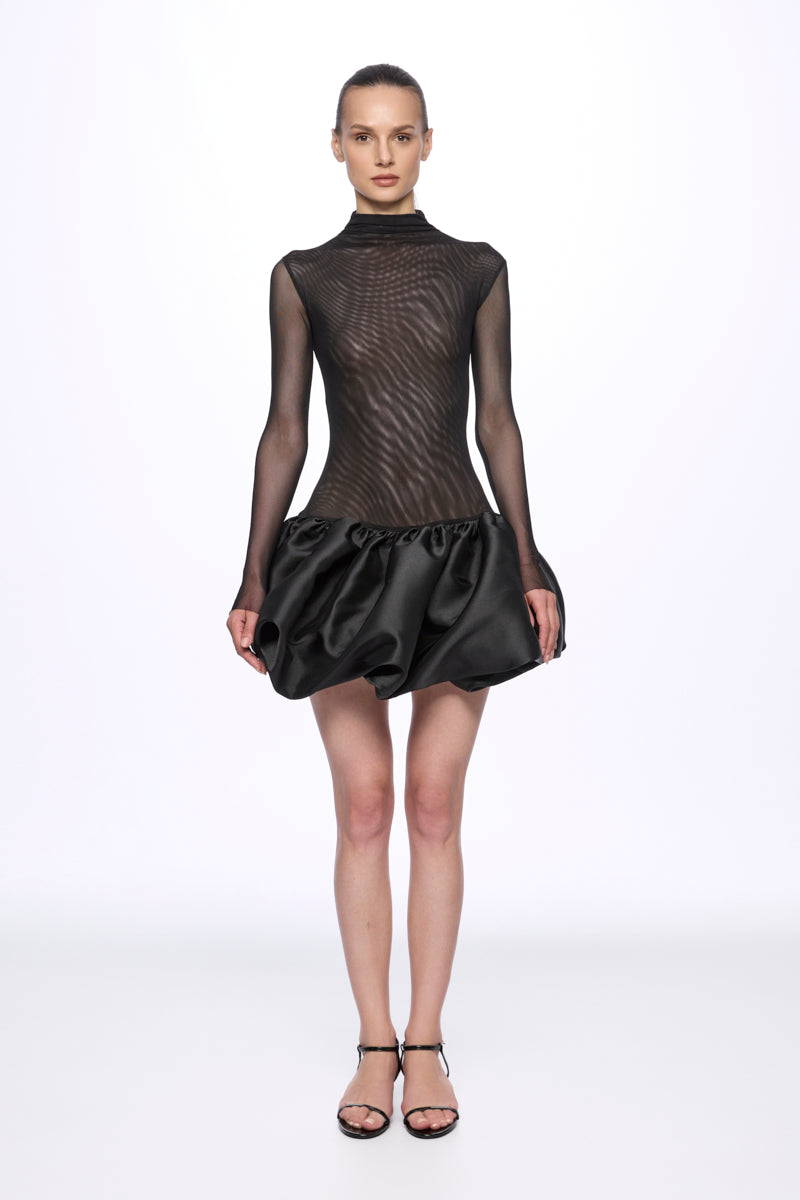 ATU Body Couture Midi Mini Robe Tulle Noire Volant S