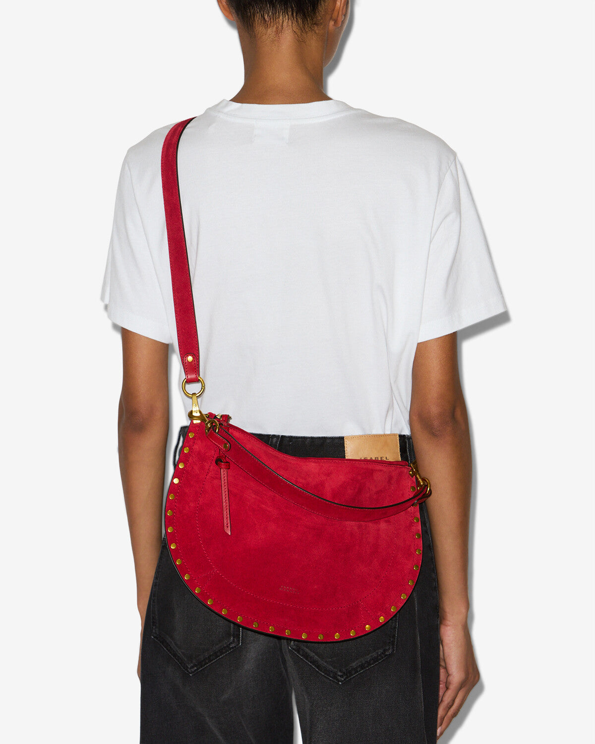 Isabel Marant Oskan Soft Zip sac cuir velours rouge écarlate