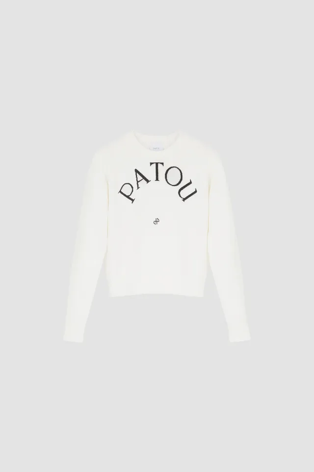 Patou H22KN1108045001W pull laine blanc col rond logo