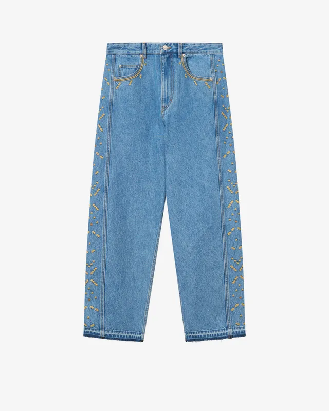 Isabel Marant Jorian jean bleu clair 27 barrel brodé