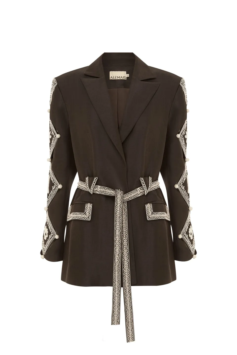 Alemais Leandra Corded Blazer lin soie taille 10 brodé