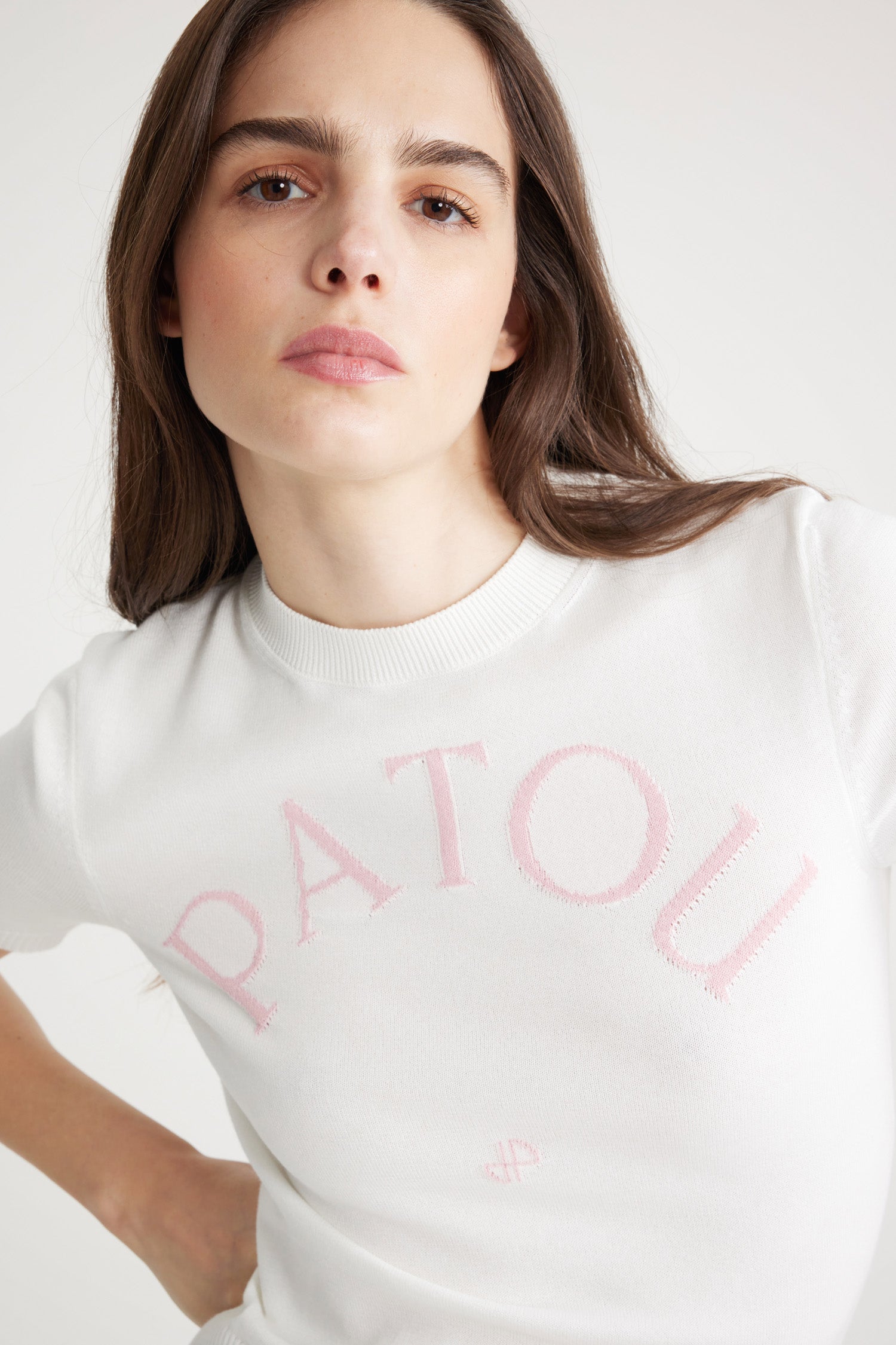Patou KN182 haut tricot coton White logo rose