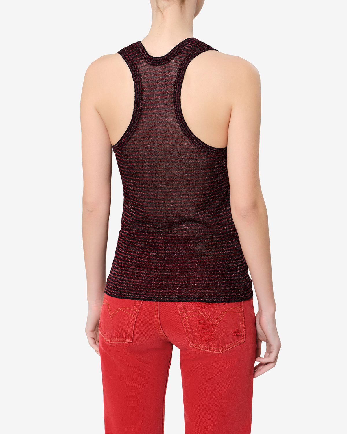 Isabel Marant Cevara débardeur maille lurex noir-rouge