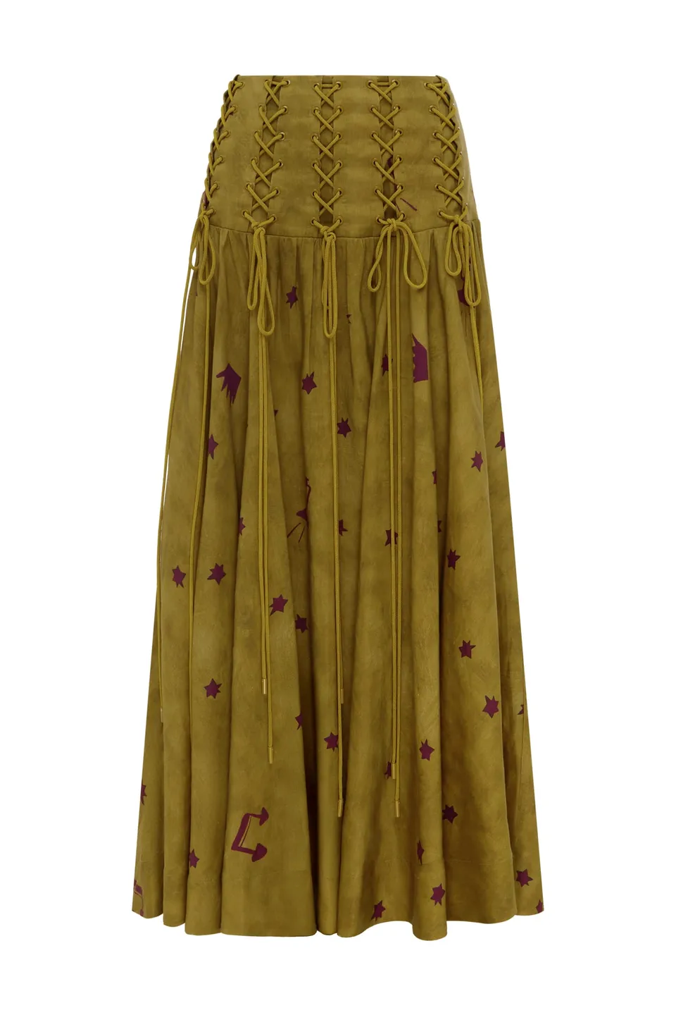 Alemaïs Astro jupe maxi lin olive étoiles taille 6 UK
