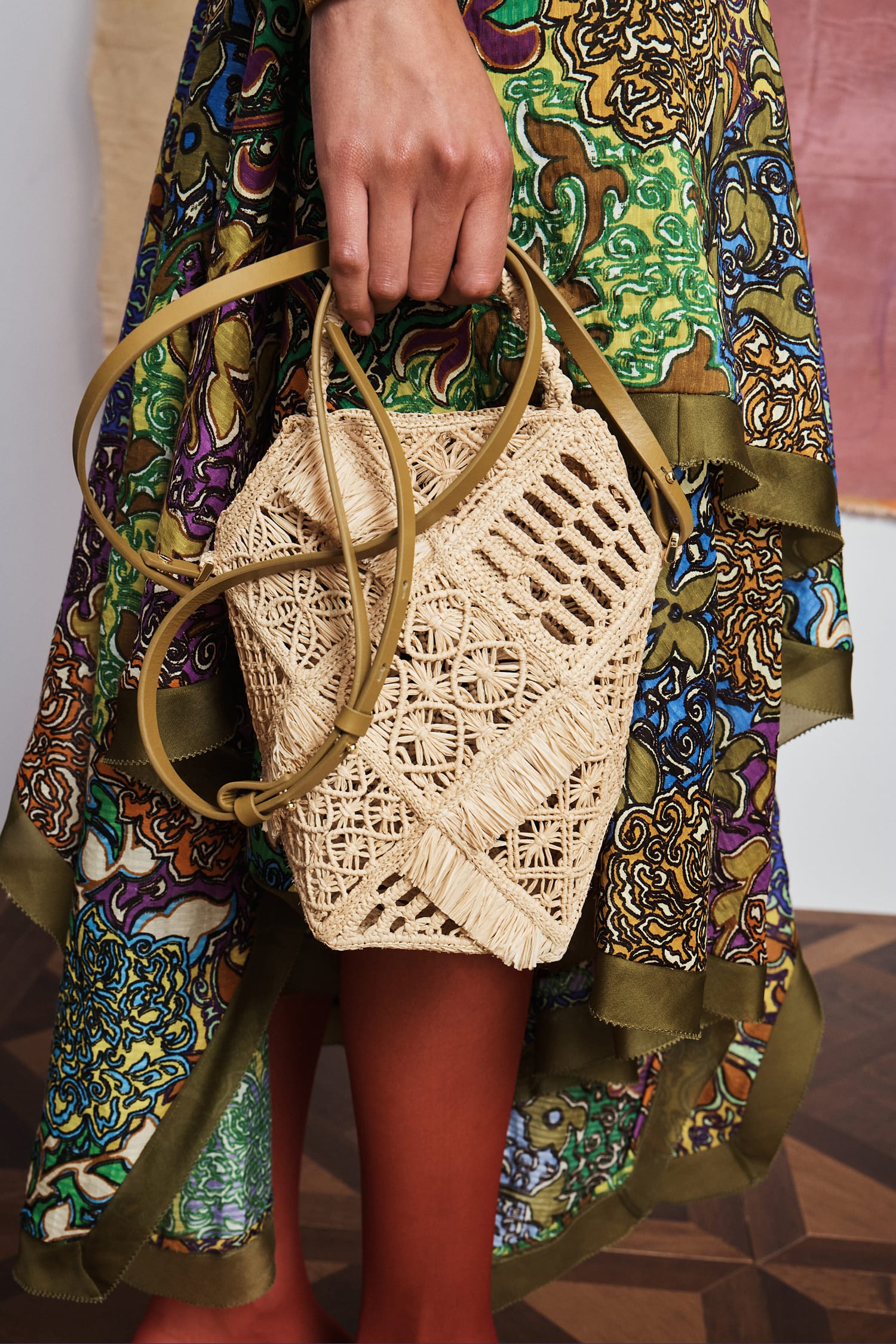 Alemaïs Raffia Macrame sac seau raphia OS patchwork