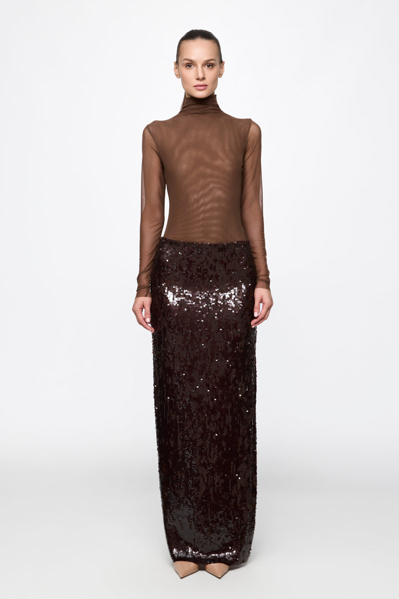 ATU Body Couture Skirts jupe longue sequins marron doré