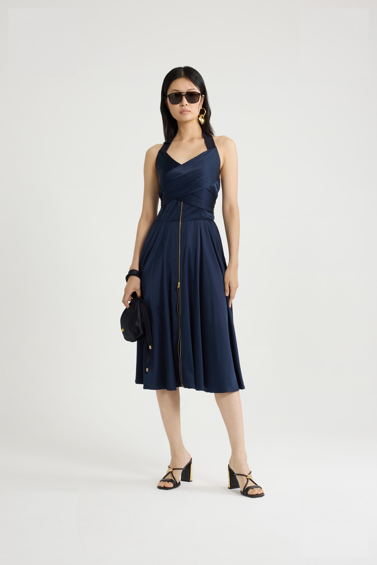 Patou Dresses DR161 robe midi Navy Black satin viscose