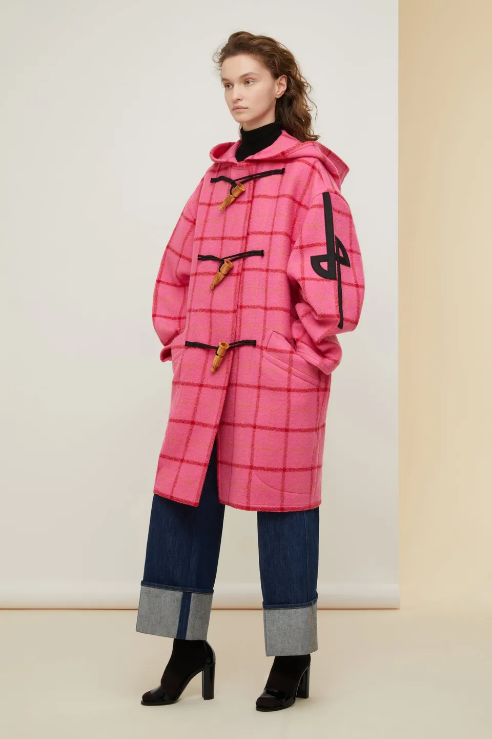 Patou Coats CO006 duffle-coat laine rose carreaux