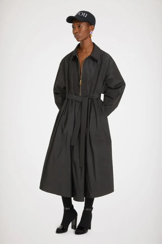 Patou DR095 Robe Maxi Noire Satin Recyclé Ceinture