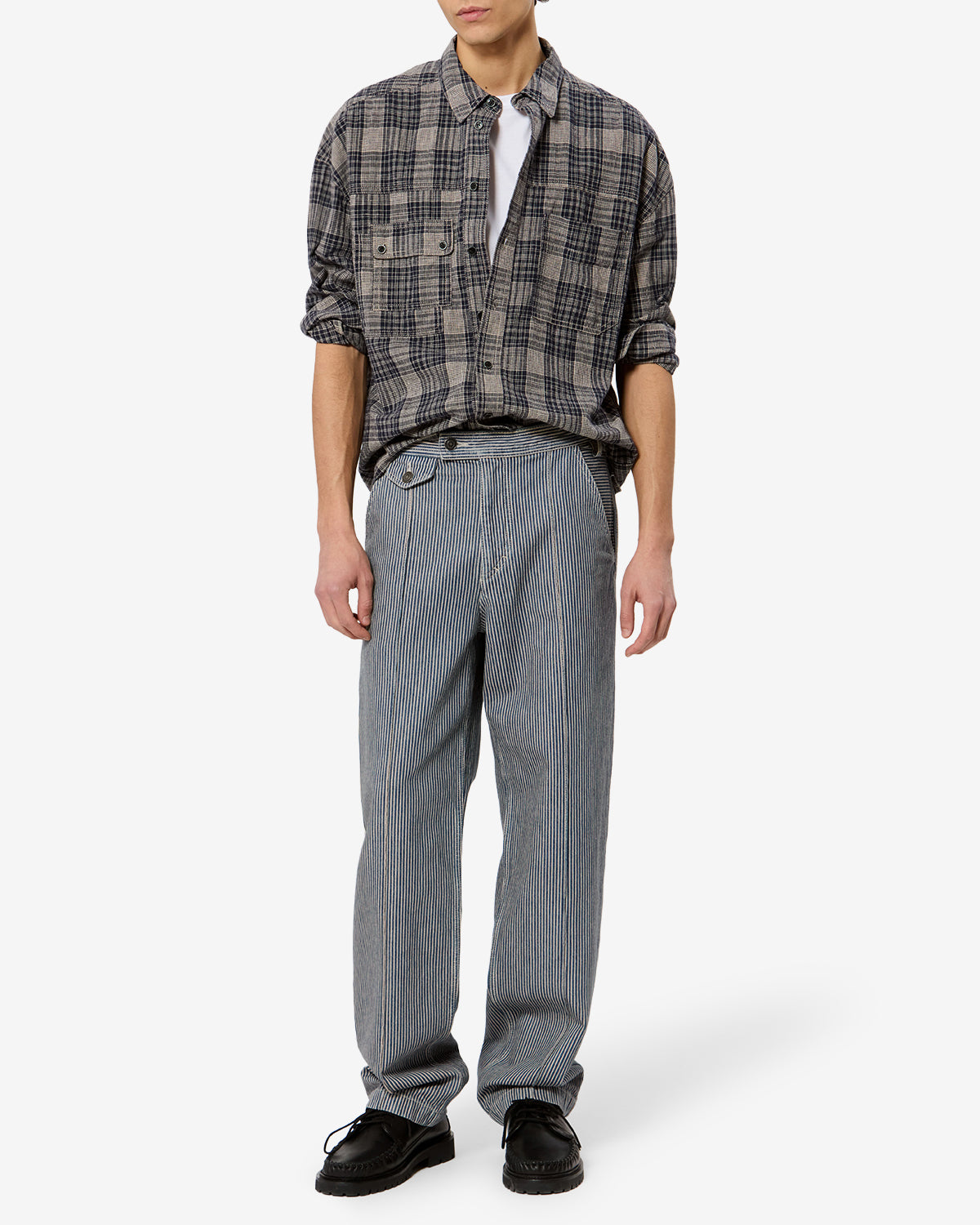 Isabel Marant Elois PA0787HA-D3H05H jean droit bleu-blanc