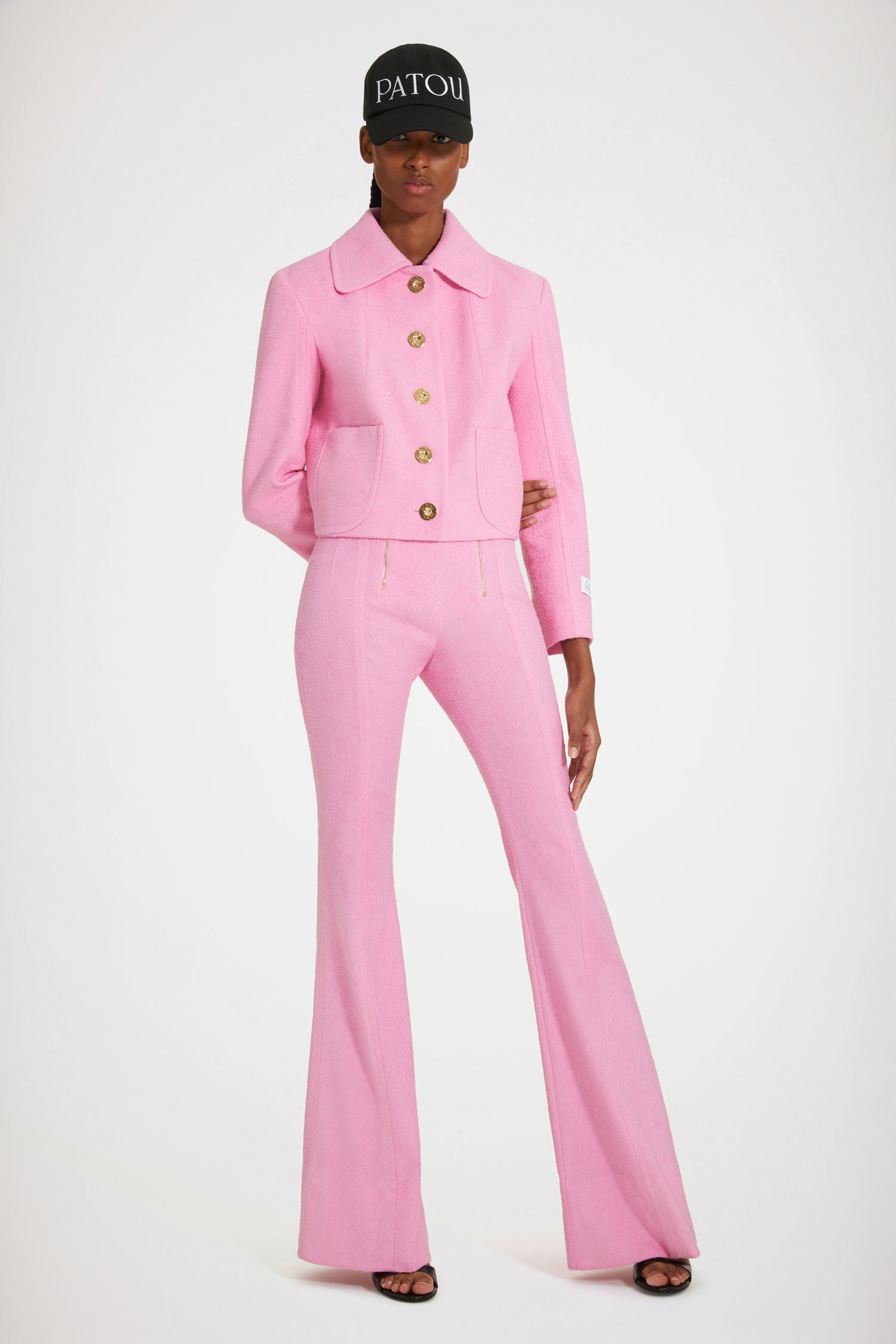 Patou Pantalon flare TR027 tweed coton rose