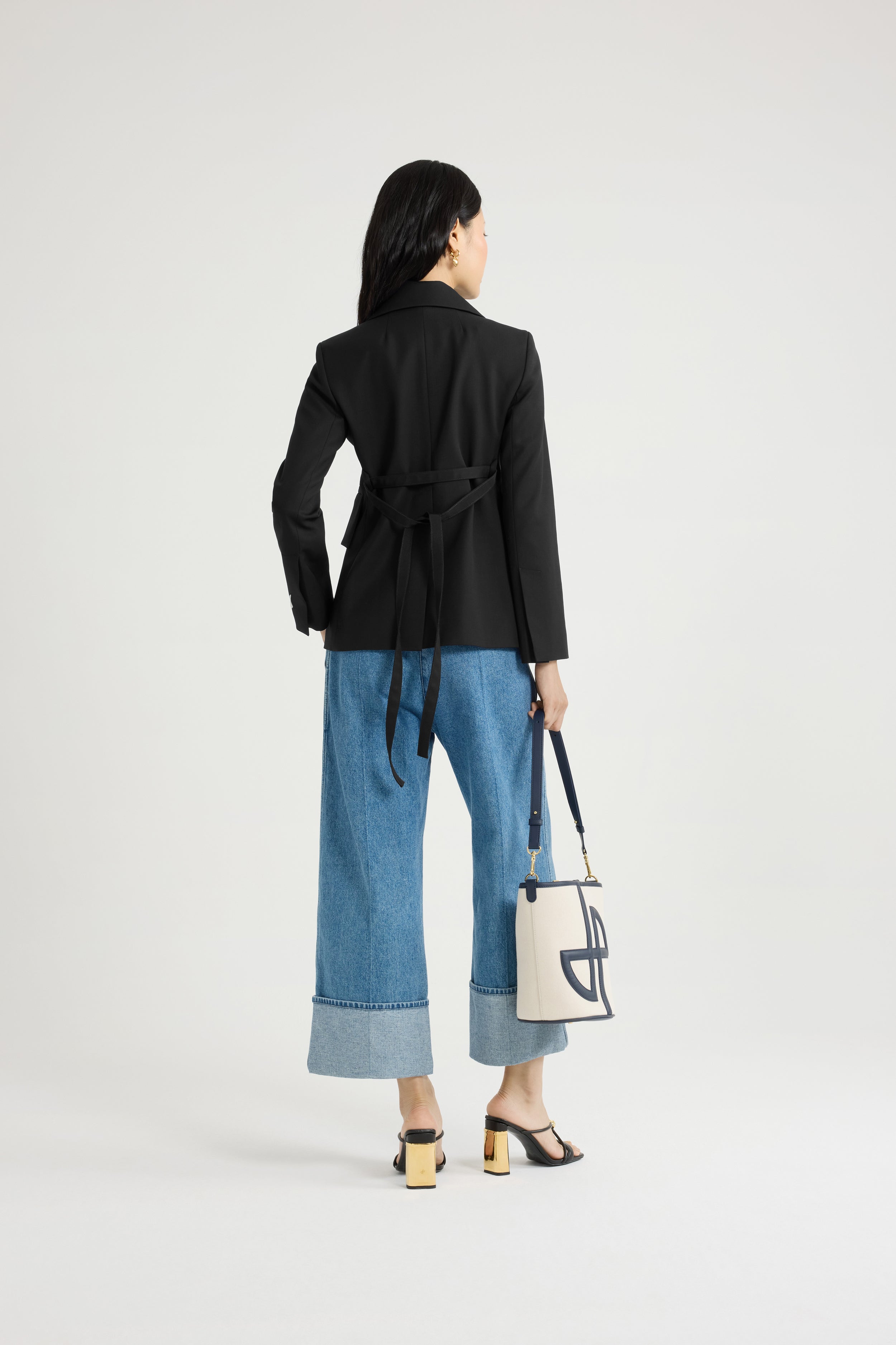 Patou P25JA0540103999B veste ceinturée noire laine taille 38