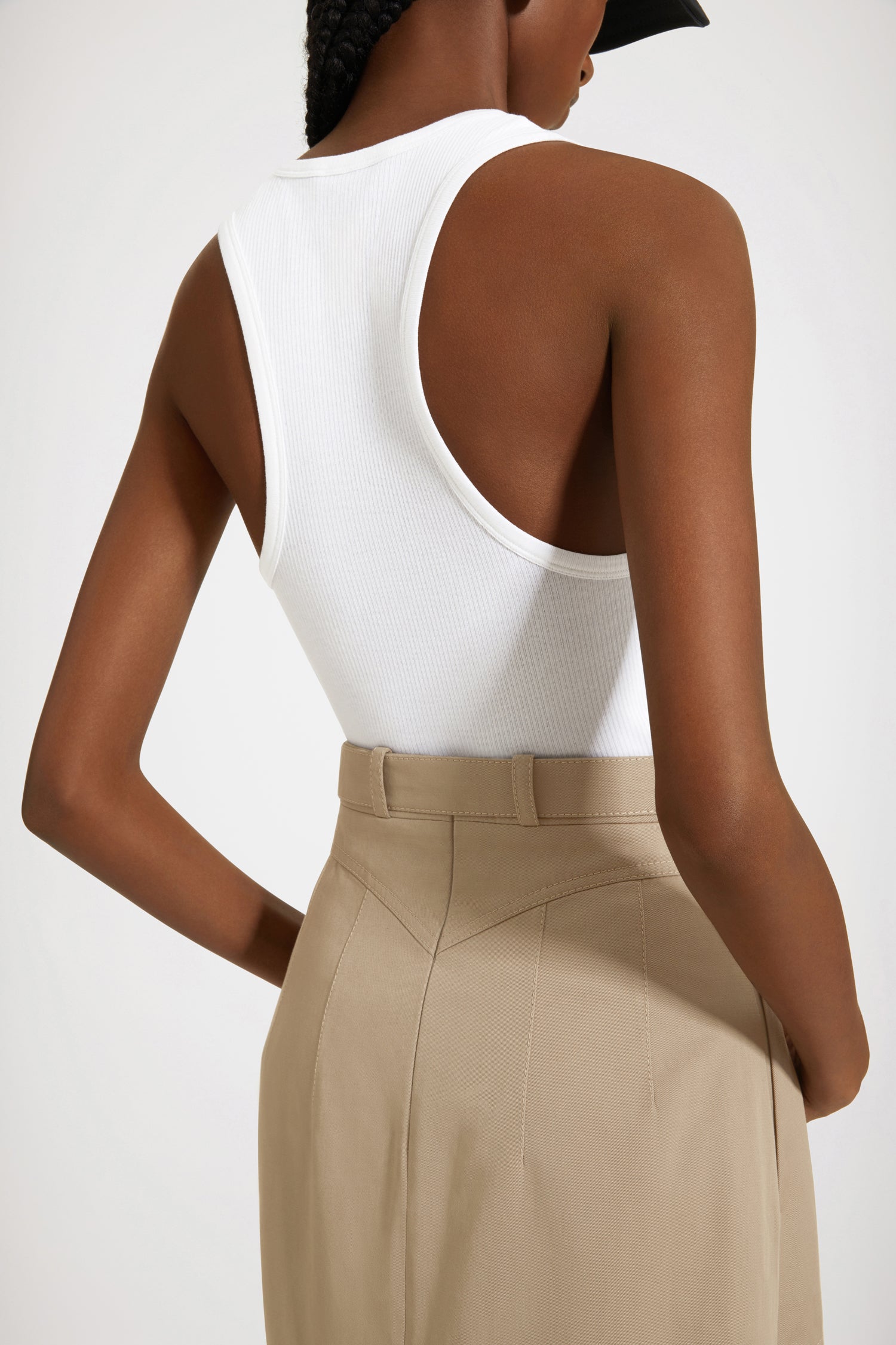 Patou SK035 jupe midi parchemin coton bio poches ceinture