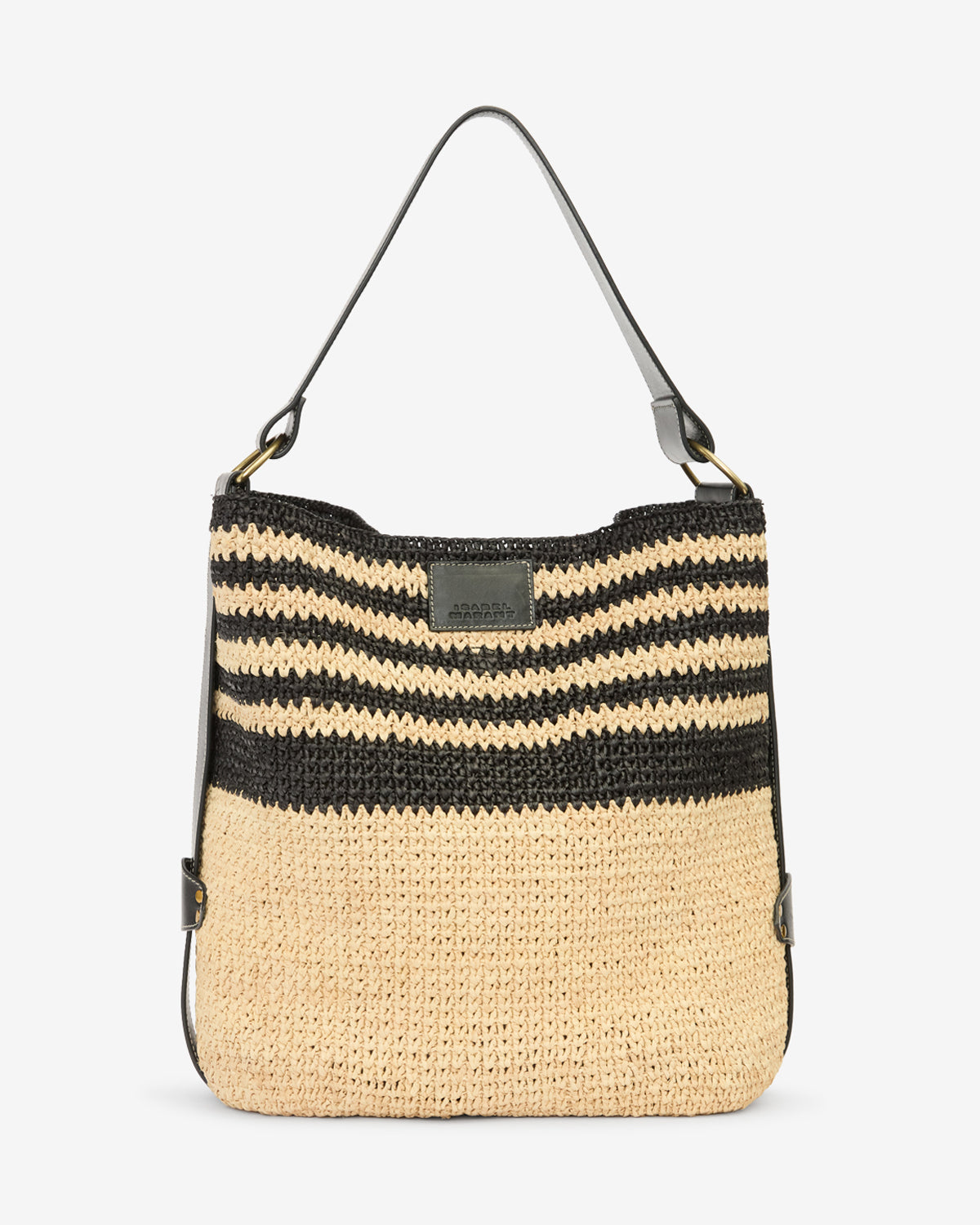 Isabel Marant Bayia sac raphia noir naturel 37 cm