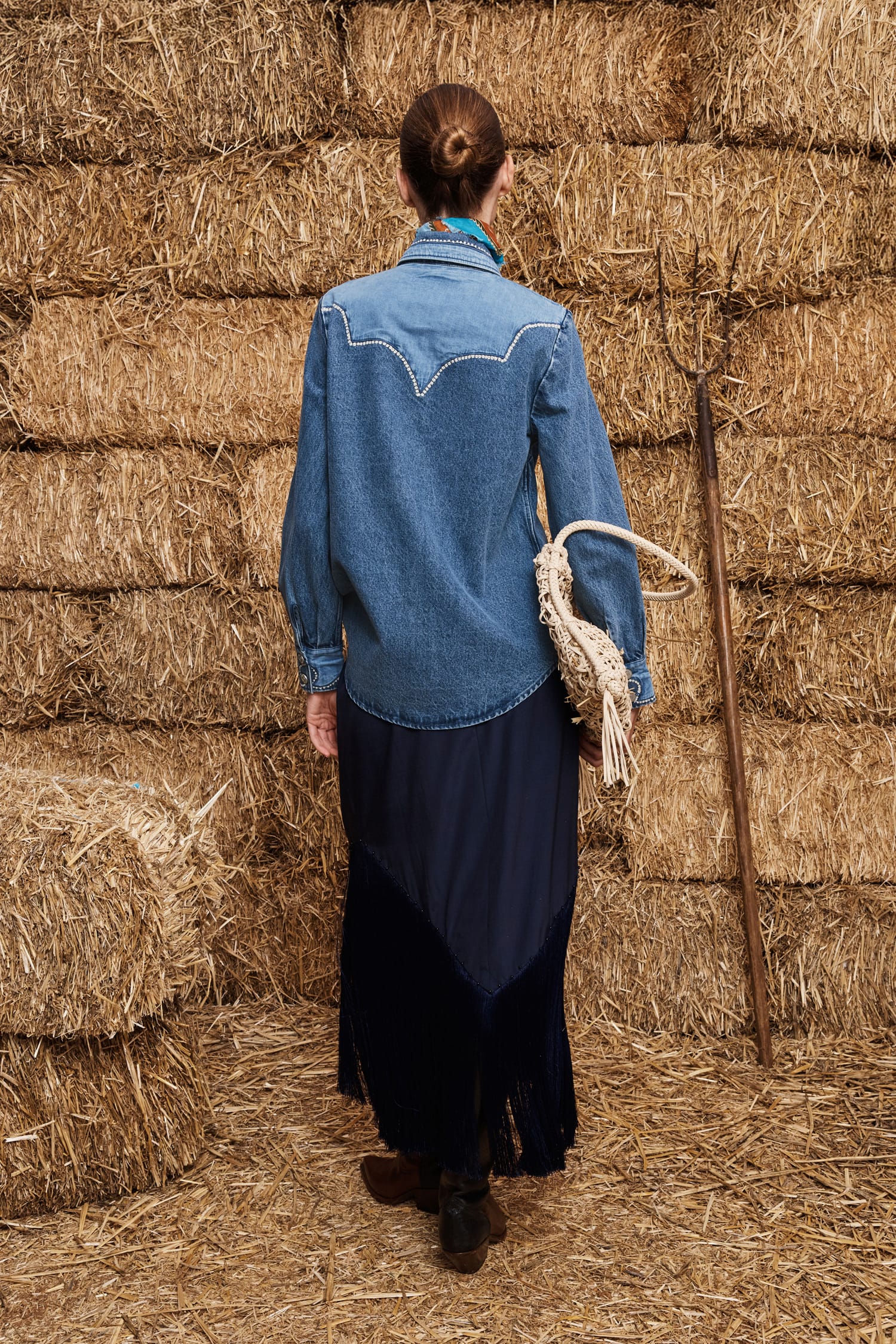 Alemaïs Jesse chemise denim coton patchwork manches longues