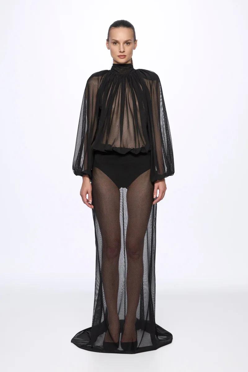 ATU Body Couture Two-piece sets ensemble pois body + jupe maxi mesh