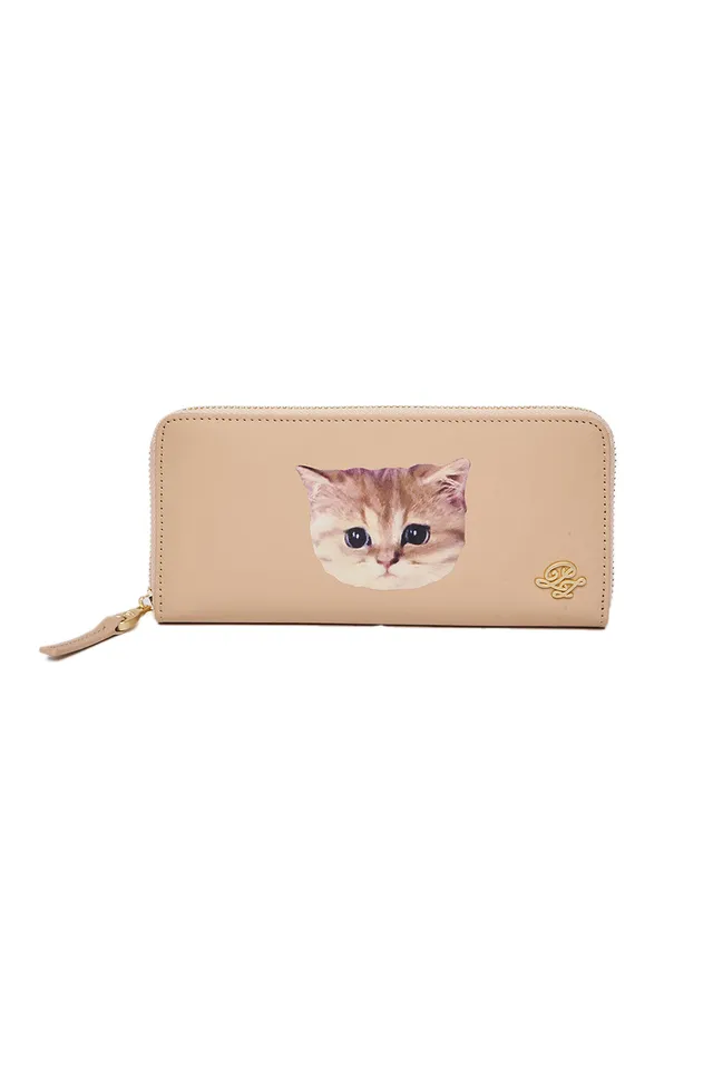 PAUL & JOE Portefeuille cuir imprimé chat beige violet TU