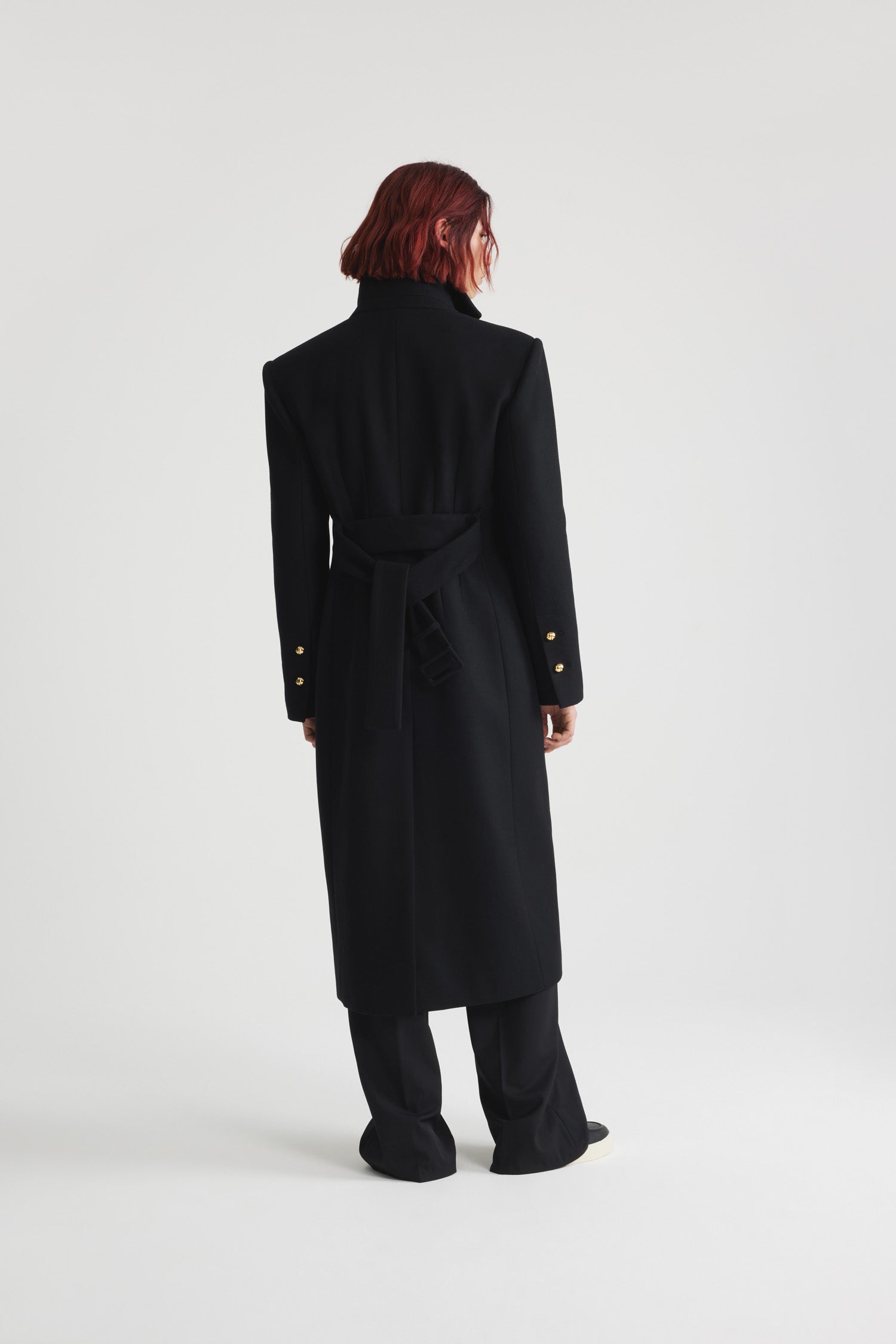 Patou H24CO024 manteau laine noir long ceinture 34-44