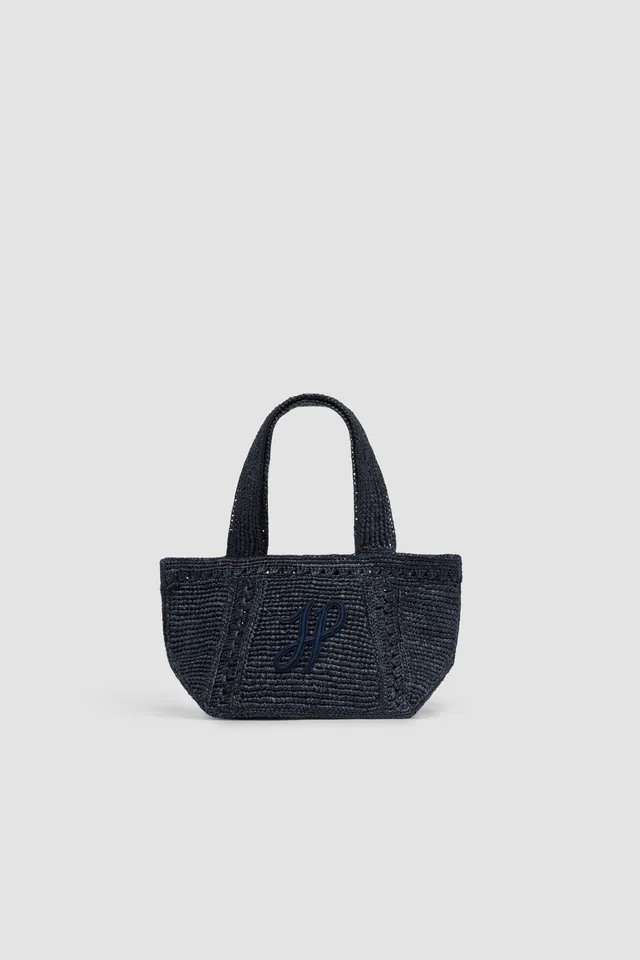 Patou AC093 tote raphia Small Navy Black