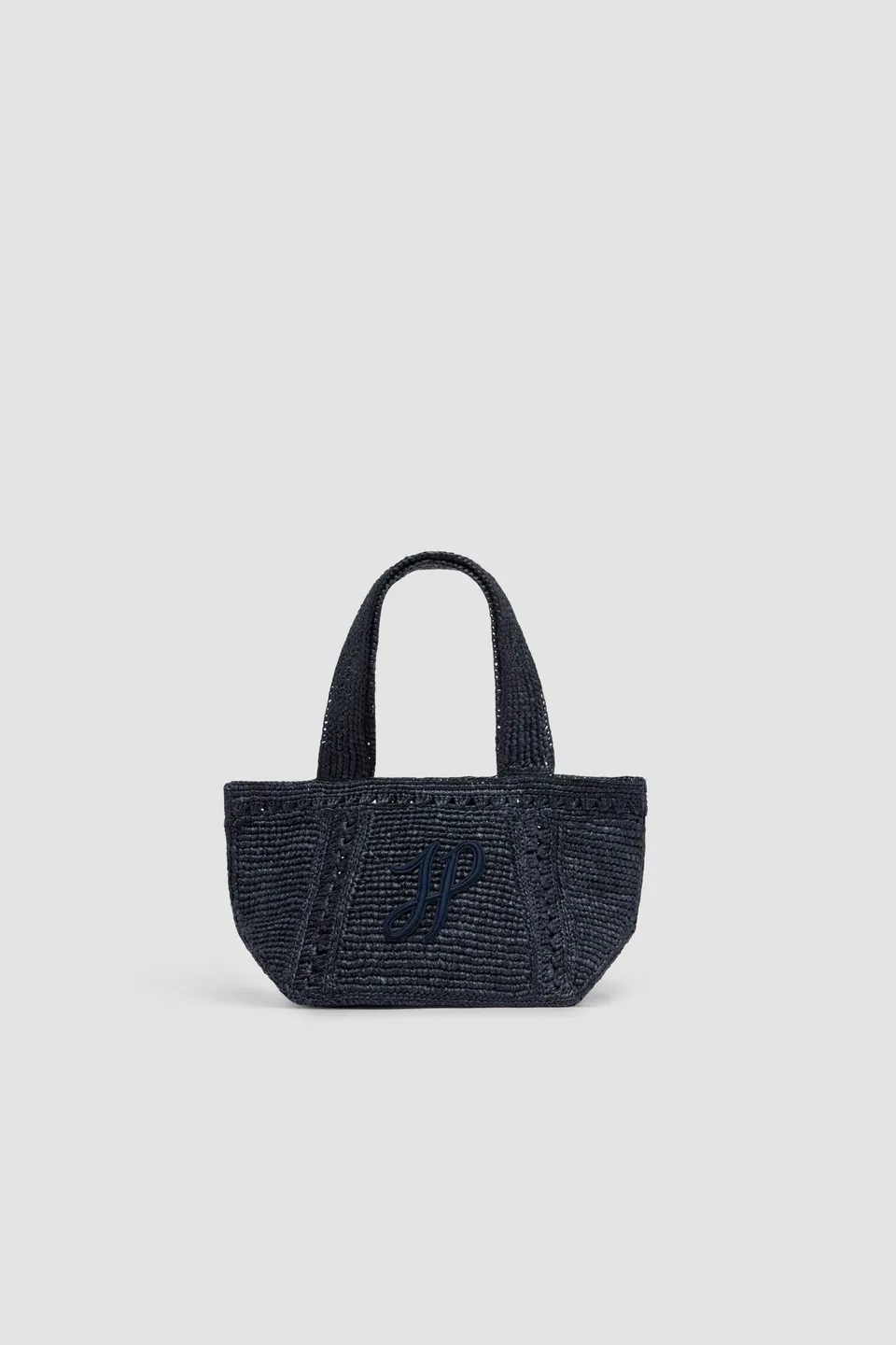 Patou AC093 tote raphia Small Navy Black