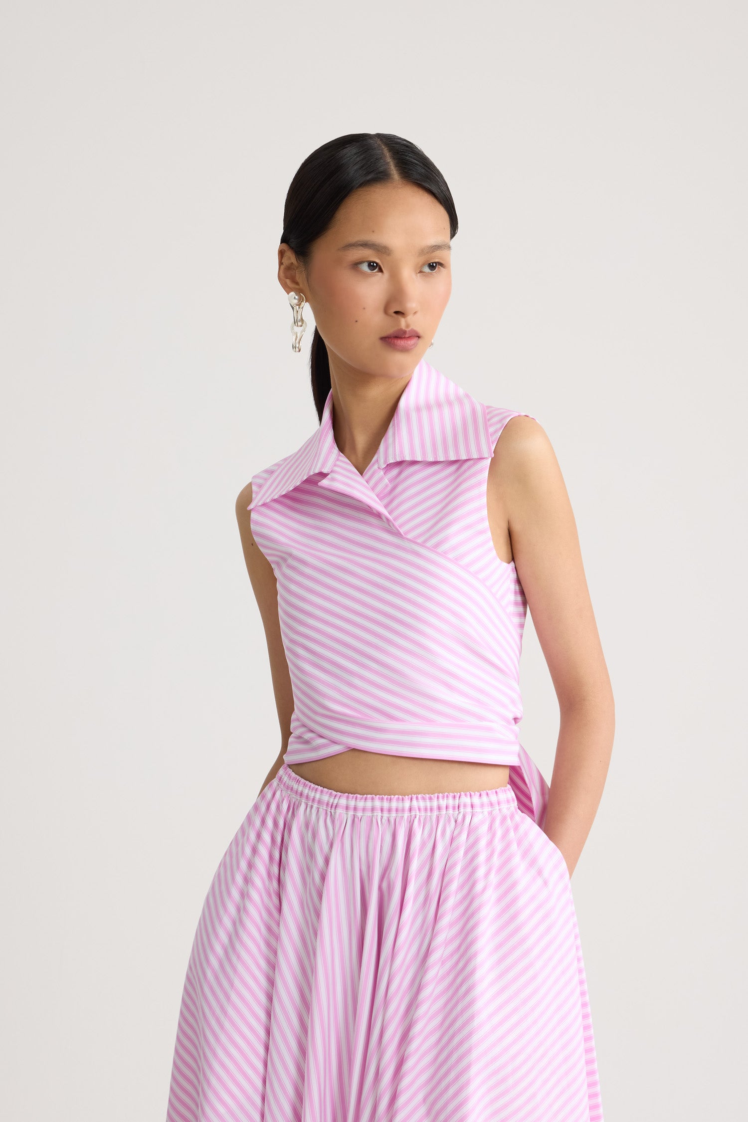 Patou P26TO16702485968 top rayé rose sans manches coton bio