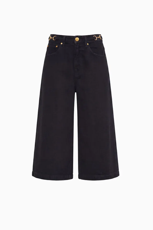 Ulla Johnson Denim Rowan Denim Culotte Noir bermuda coton