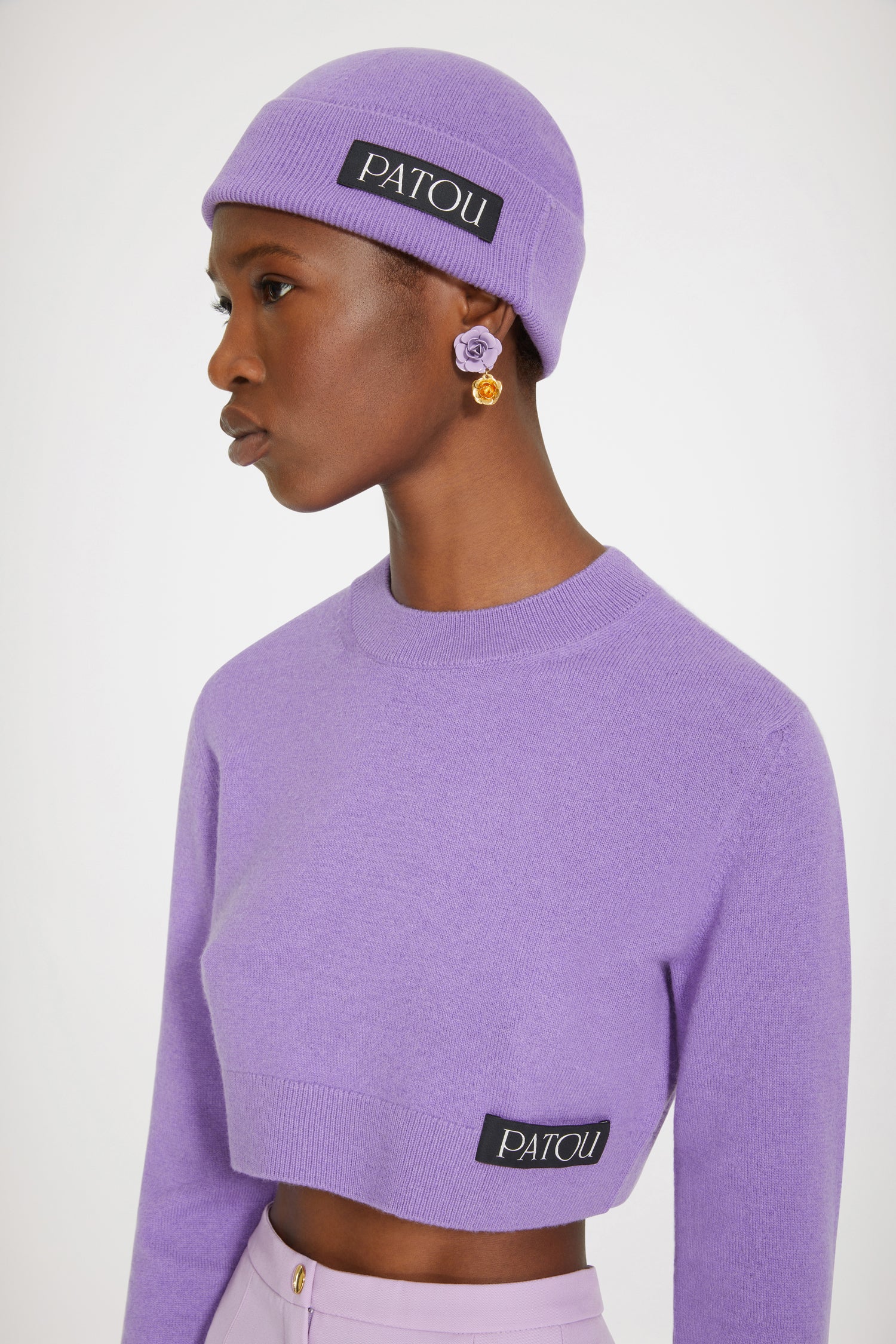 Patou KN099 pull cropped violet laine cachemire M col rond