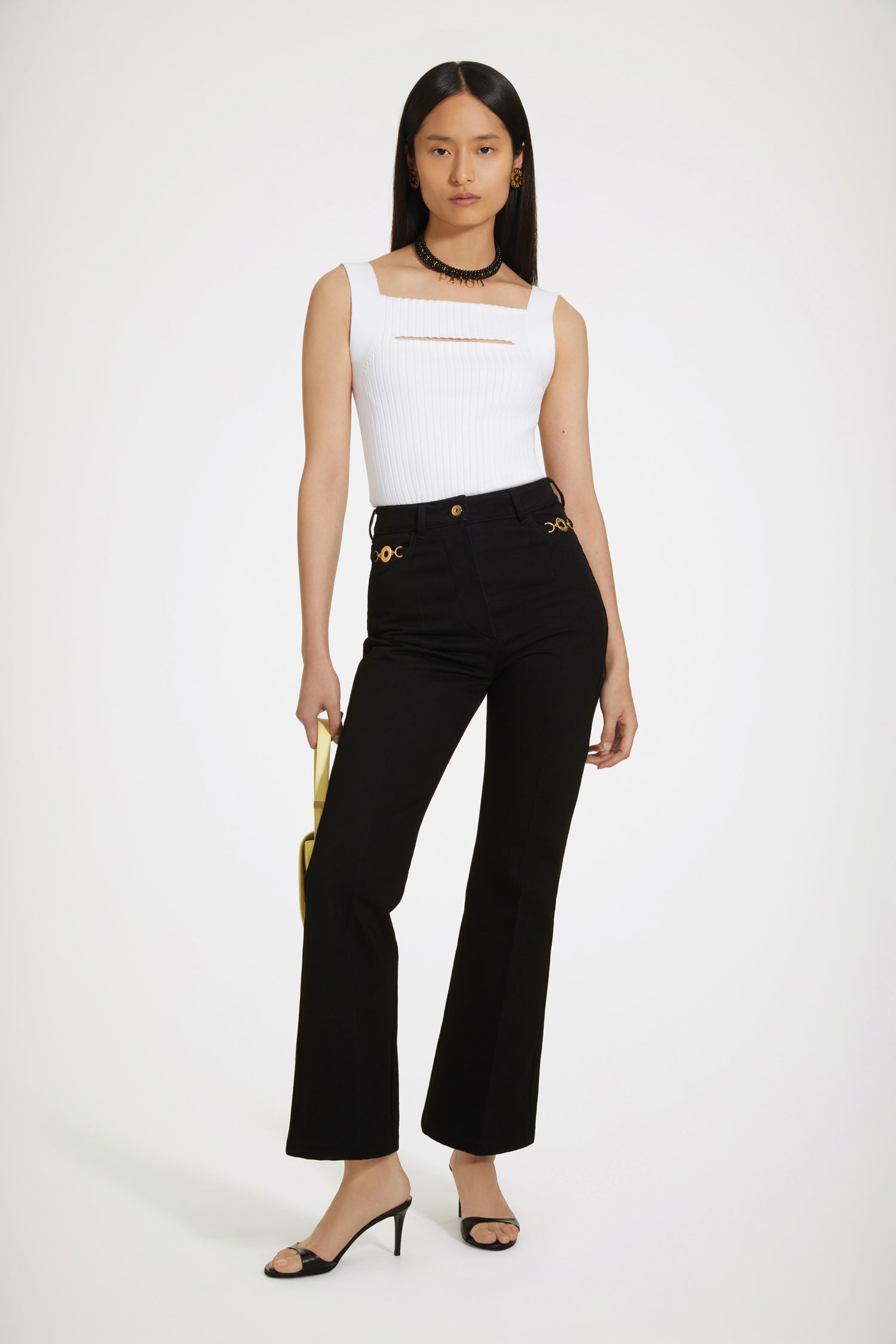 Patou Denim P23TR0300081999B pantalon flare noir coton bio