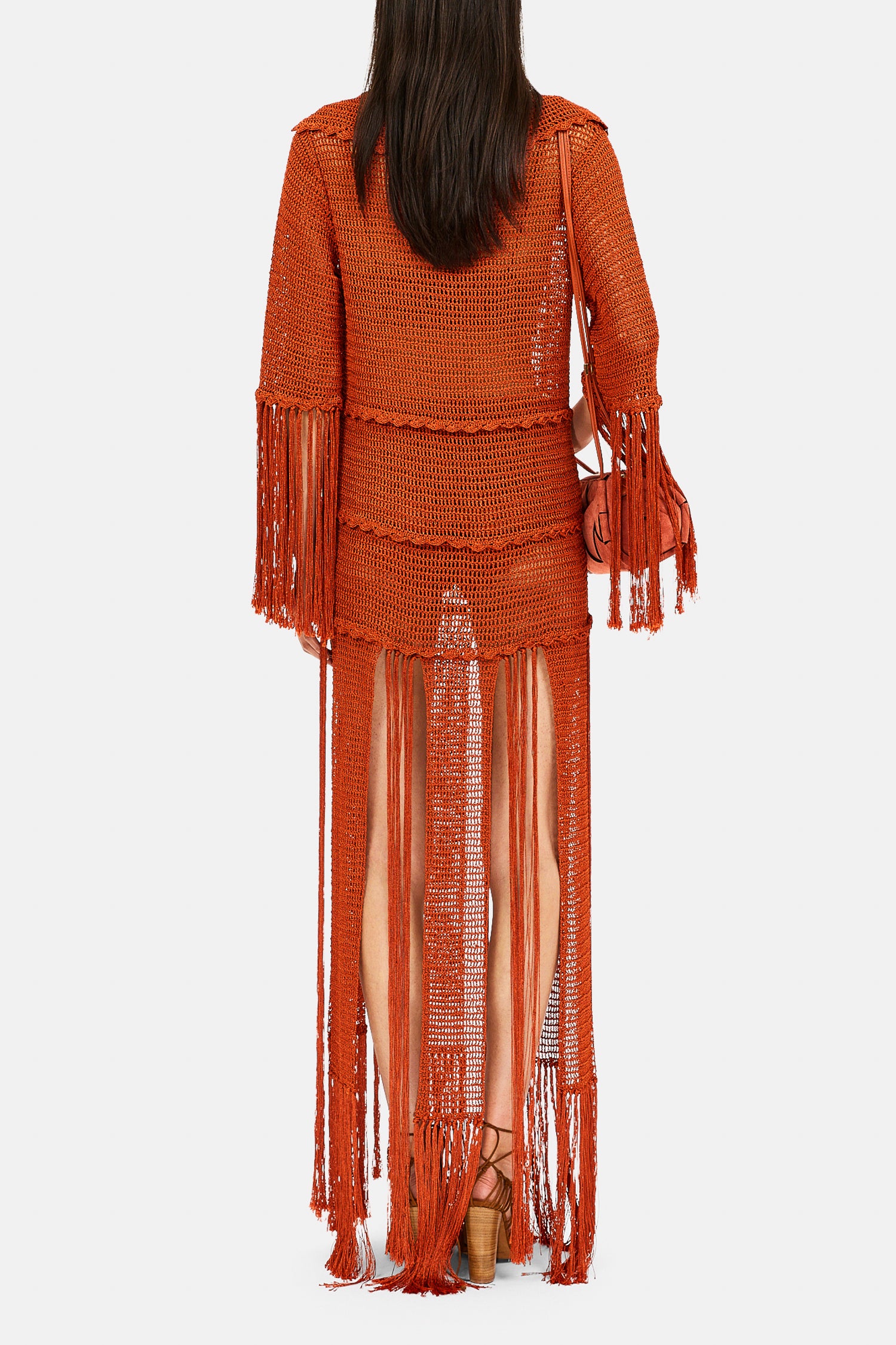 Ulla Johnson Appoline Robe Crochet Clay Franges Maxi