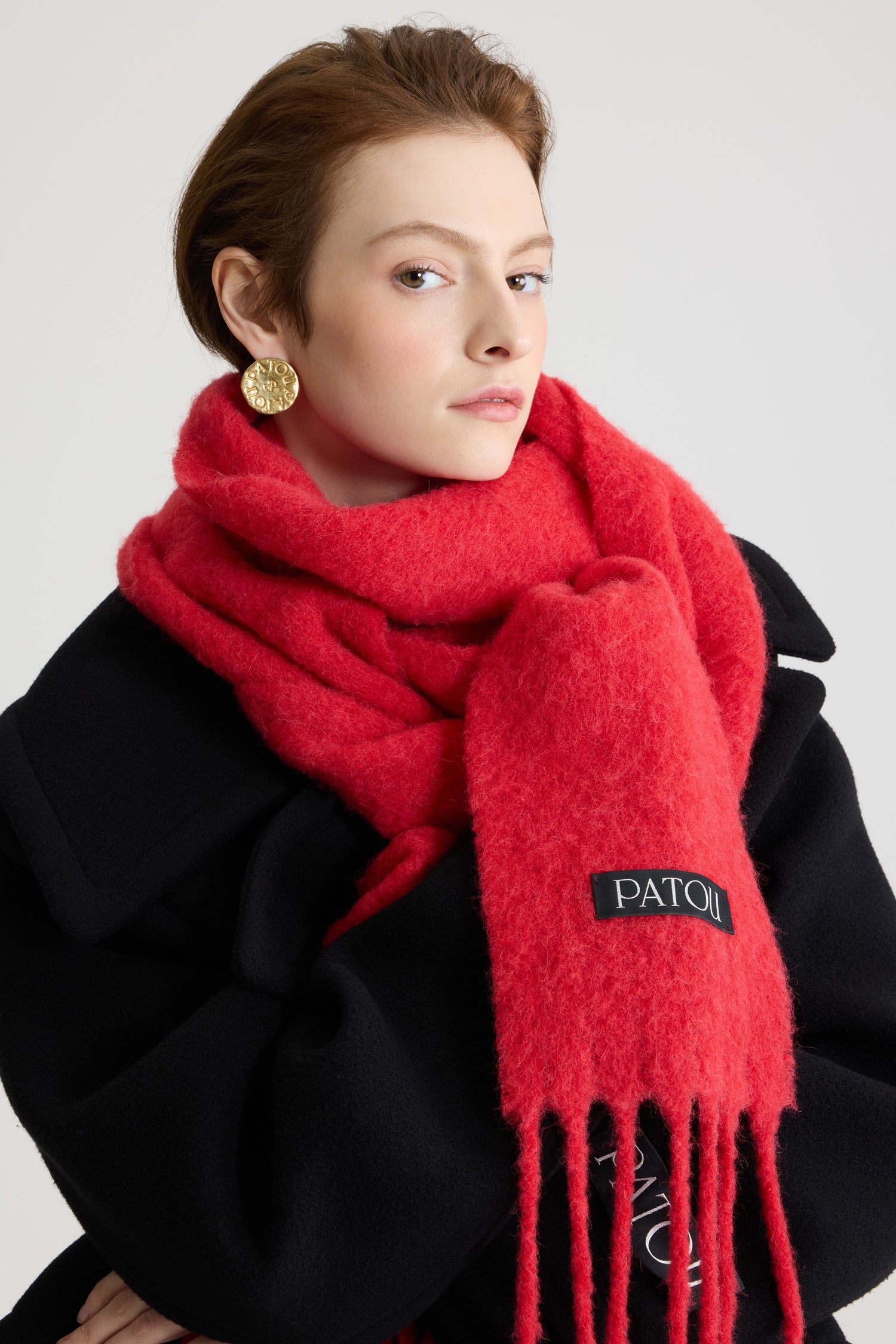 Patou H25AC1170238314R écharpe alpaga rouge Elixir franges