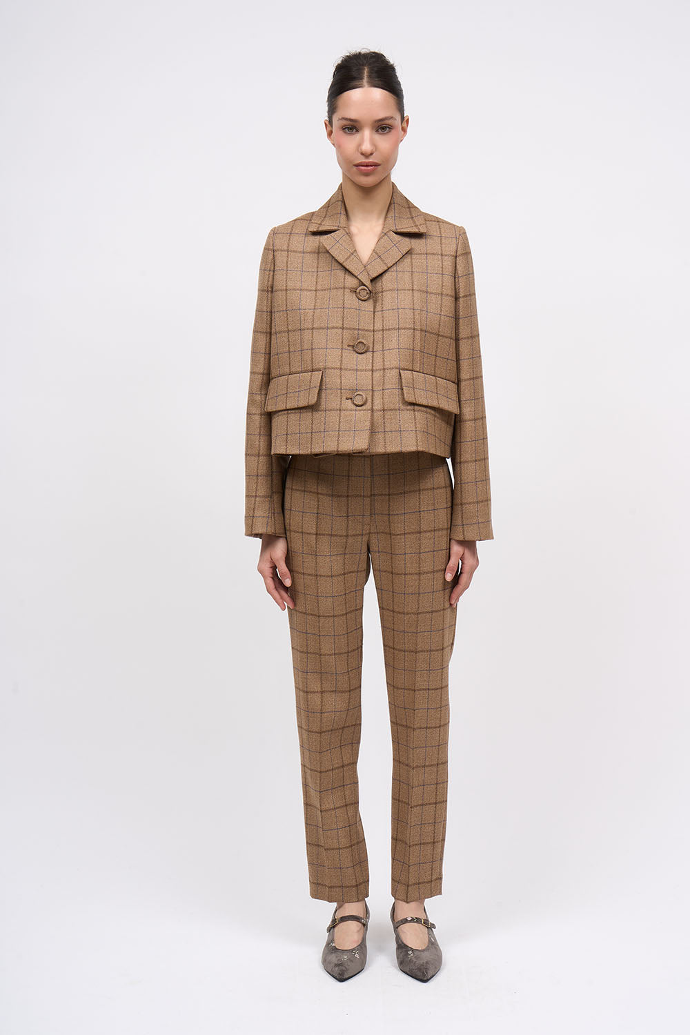 Paul & Joe Franka veste courte tweed laine carreaux camel